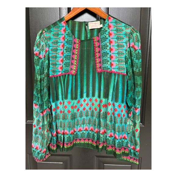 NWOT Anthropologie Siddhartha Bansal Lahiri Blouse in Green Motif Size Small - Picture 7 of 16